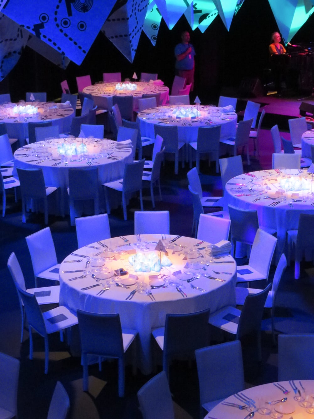 Empty tables with lighting